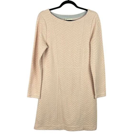 Anthropologie Saturday Sunday Texture Cotton Long Sleeve Dress Medium Cream Pink - Picture 2 of 14